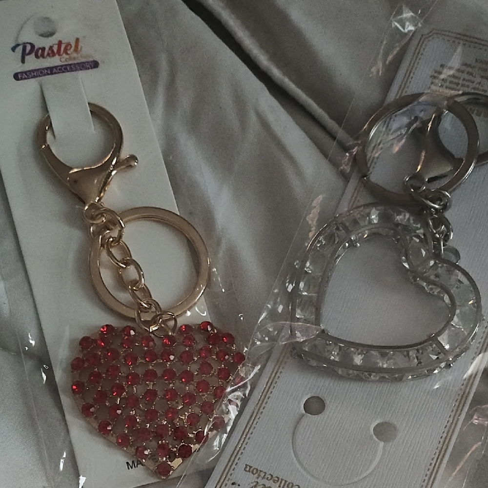 Pastels Red and Silver Heart Keychain Duo